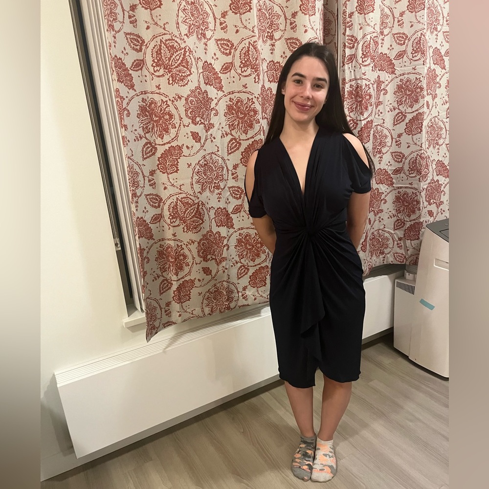 Black Unique Sleeves Catherine Malandrino Designer Midi Length Dress